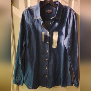NWT - Eddie Bauer Soft Blue Denim Long Sleeves Fitted Shirt - Size XL